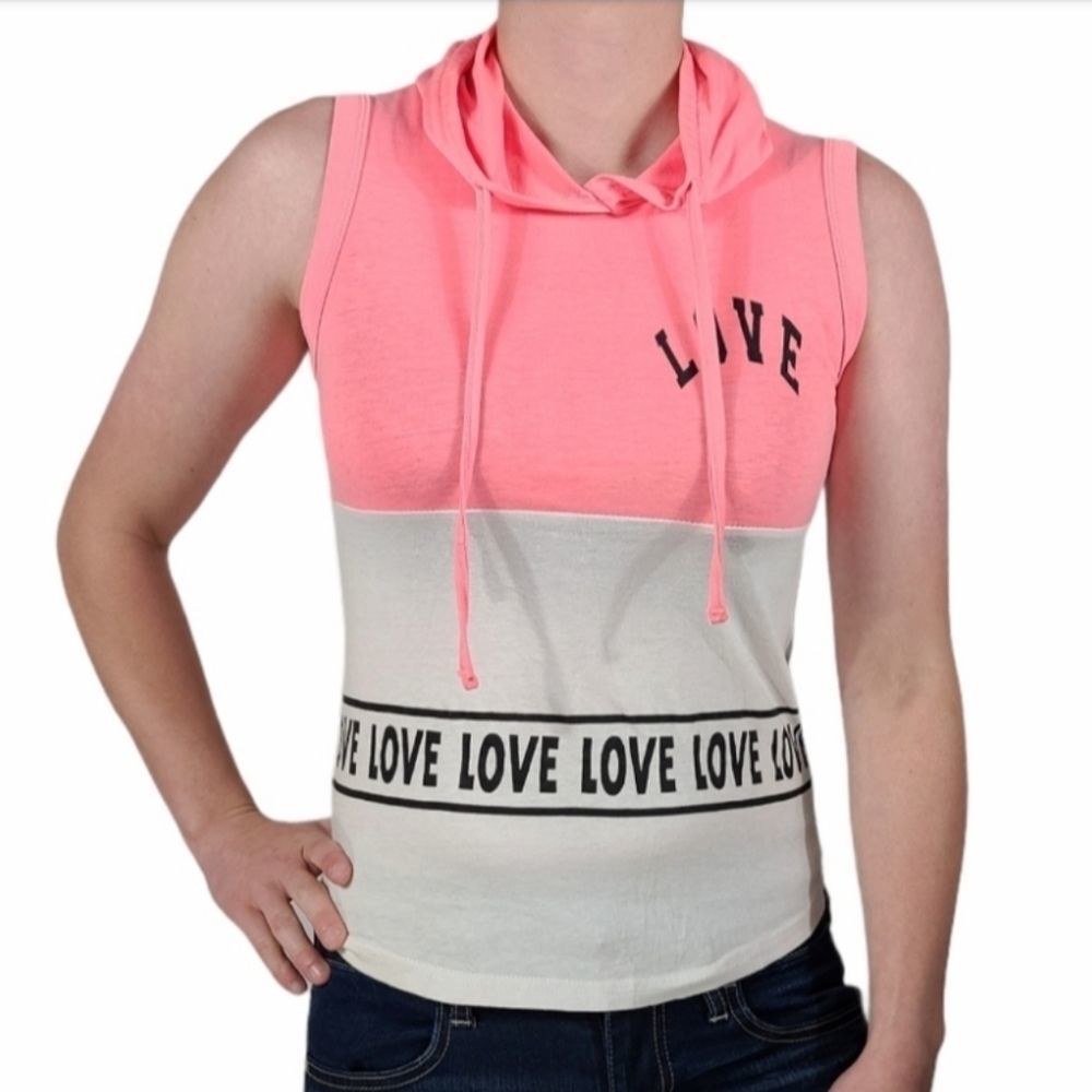 Women's On Fire Pink Love Sleeveless Hoodie Top Size Small